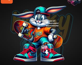 Skater Rabbit | Urban Rabbit | Urban Trap Designs | Wacky Fan Art | Instant Digital Downloads | Sublimation | T-Shirt Designs | Dtf PNG |