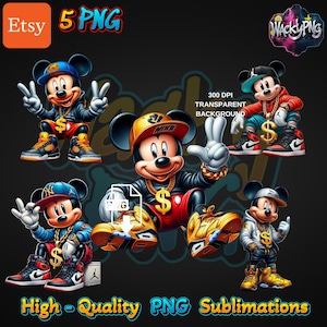 Pacote Mickey Mouse Hip-Hop Urbano, Mickey Mouse Gangster PNG Ideal para Camiseta e Moletom | Download Digital | Fan Art de Fantasia | PNG |