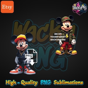 Mickey Mouse Gangster | Mickey Urbano | Designs de Armadilhas Urbanas | Arte de Fã Maluca | Download Digital Instantâneo | Sublimação | Camiseta Hiphop | PNG |