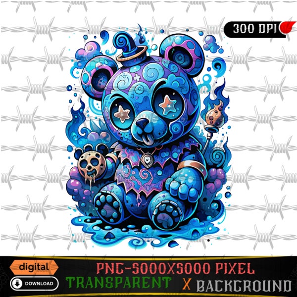 Graffiti Blue Bear | Urban Bear Style | Urban Trap Designs | Wacky Fan Art | Instant Digital Download | Sweatshirt | Sublimation | Dtf PNG |