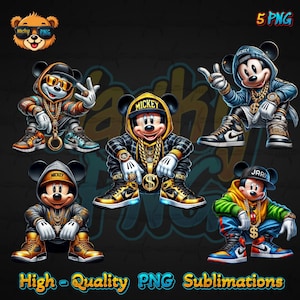 Paquete Urban Mickey / Mickey gánster / Diseño Urban Trap / Arte de fanático loco / Descarga digital instantánea / Sublimación / Camiseta de hip-hop / PNG /