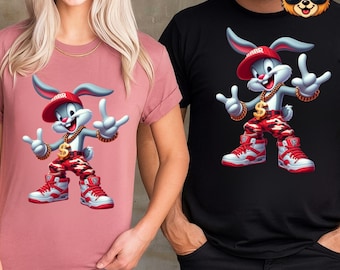 Conejo Hip Hop PNG, PNG de color Preppy, PNG de moda, PNG de camiseta gráfica, PNG viral, PNG de dibujos animados retro, PNG de conejo streetwear, PNG de trap urbano