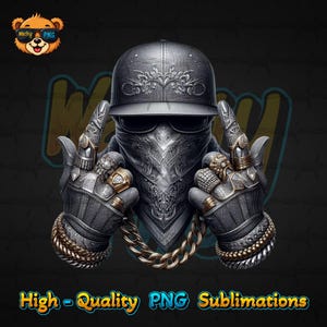 Máscara plateada de gánster urbano (Png), diseños de trap urbano, diseños de cultura pop, descarga digital instantánea, diseño de camiseta de sublimación (Png)