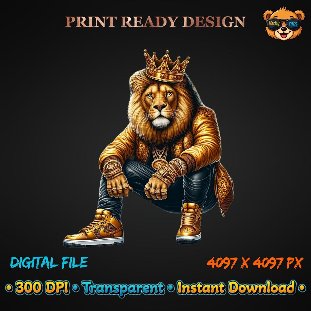 Urban Lion King Png, Golden Lion PNG, Streetwear Lion Png, Hip Hop ...