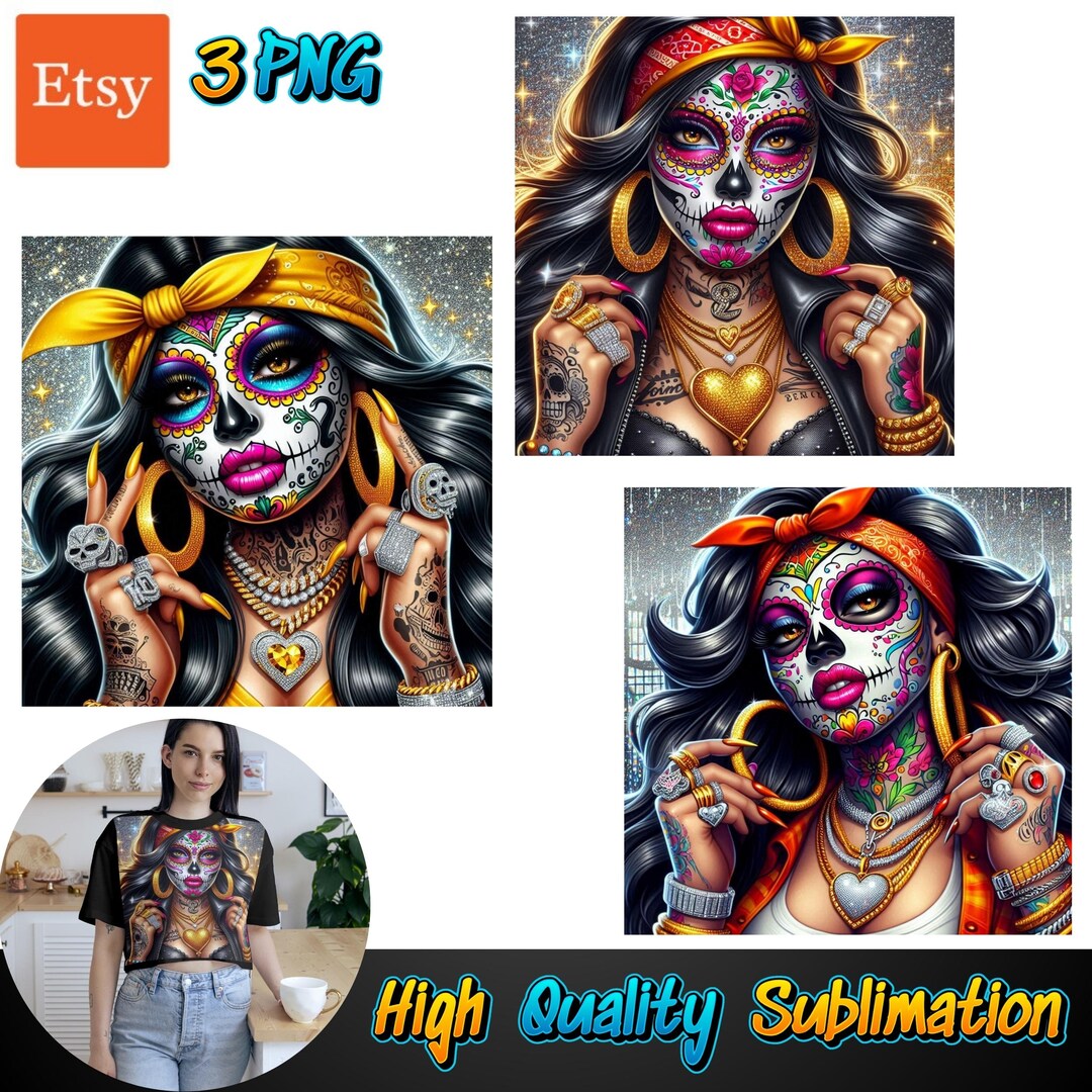 Mexican Sugar Skull Woman Designs, Day of the Dead Woman PNG, Colorful Dia De Los Muertos Designs for Crafts & Digital Projects PNG - Etsy Japan