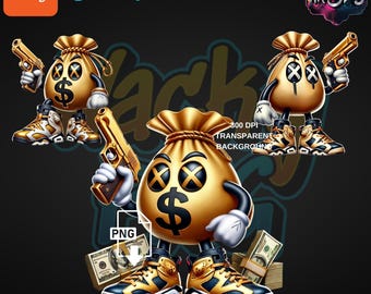 Bolsa de dinero de gánster urbano PNG: Diseño de ropa urbana (descarga digital)