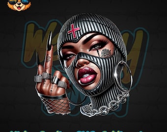 Chica con pasamontañas PNG, Mujer con pasamontañas PNG, Chica mala PNG, Mujer gánster PNG, Ropa urbana PNG, PNG de moda, Arte chicano PNG, Chica mala PNG