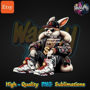 Gangster Rabbit PNG: Urban Hip Hop Design (Digital Download)