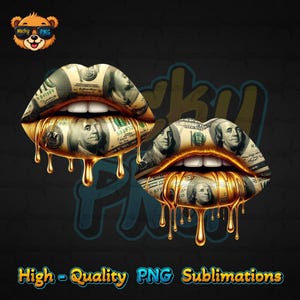Dripping Money Themed Golden Female Lips Png - Bold Streetwear Aesthetic Digital Designs for Crafts & Branding | Wacky Fan Art | PNG |