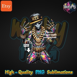 Stedelijke buitenaardse png | Hiphop alien png-ontwerp | Urban Trap-ontwerpen | Gekke fanart | Directe digitale downloads | Sublimatie | Dtf png |
