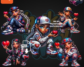 Gangster Girl | Urban Girl Designs | Urban Trap Designs | Wacky Fan Art | Instant Digital Download | Sublimation | Girl Clipart | 5 PNG |
