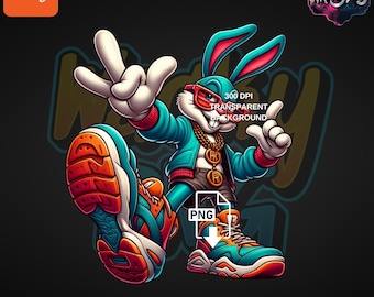 Urban Cute Bunny Design - Bold Streetwear Aesthetic Digital Designs for Crafts & Branding | Urban Trap Design | Wacky Fan Art | PNG |