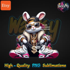 Gangster Rabbit PNG: Urban Streetwear Design (Digital Download)