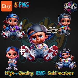 Gangsta Baby | Grumpy Baby | Urban Trap Designs | Fantasy Fan Art | Natychmiastowe pobieranie cyfrowe | Sublimacja | Koszulki hiphopowe |  5 PNG |