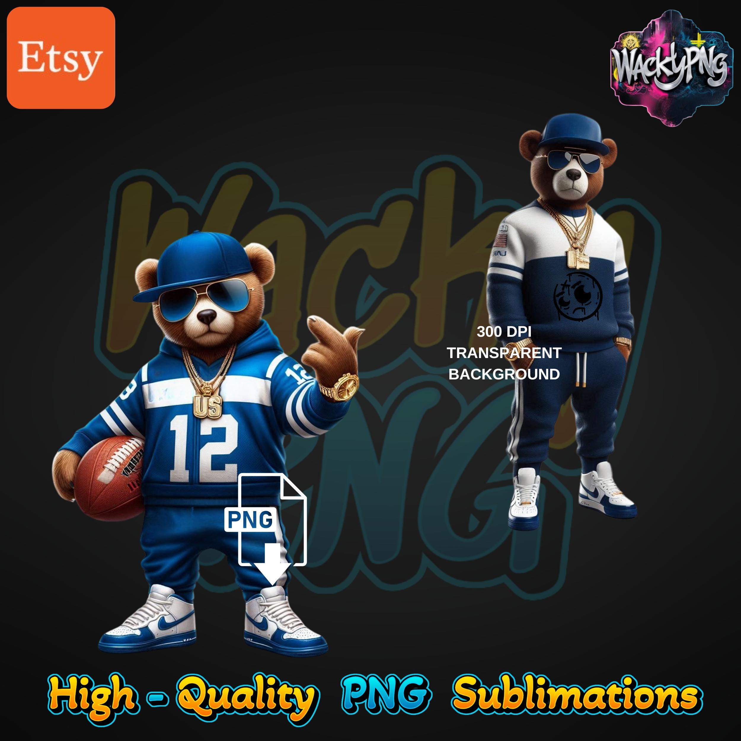 Football Teddy Bear PNG: Hip-Hop Fan Art (Digital Download)