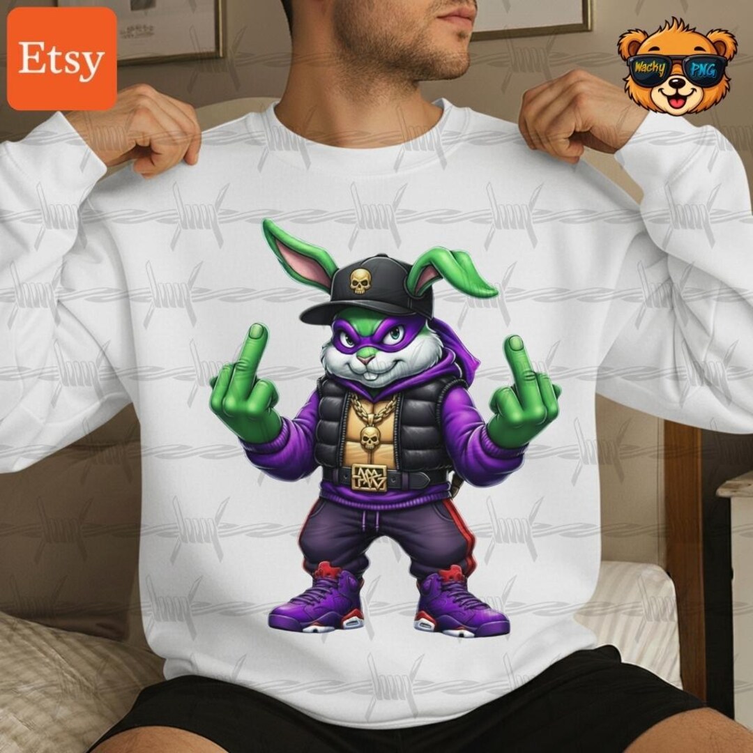 Rebellious Rabbits Rebellious Bunny PNG | Urban Streetwear Rabbit Flipping off With ...
