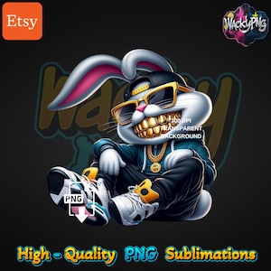 Gangster Bunny PNG: Urban Streetwear Design (Digital Download)