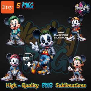 Coringa Mickey Mouse PNG | Design de armadilha urbana | Arte de fã maluca | Dtf PNG |