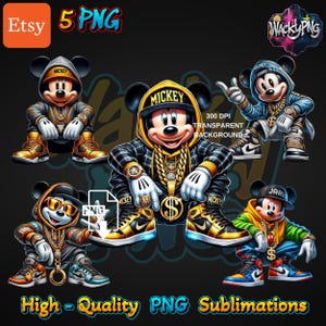 Pacote Urban Mickey | Gangster Mickey | Design Urban Trap | Arte de fã maluca | Download digital instantâneo | Sublimação | Camiseta hip-hop | PNG |