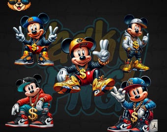Urban Hip-Hop Mickey Mouse, Gangster Mickey Mouse Bundle PNG Ideal for T-Shirt & Hoodie | Digital Download | Fantasy Fan Art | PNG |