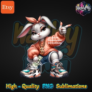 Gangsta Urban Girl Bunny - Bold Streetwear Aesthetic Digital Designs for Crafts & Branding | Urban Trap Design | Wacky Fan Art | PNG |