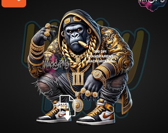 ゴリラの囚人PNG | 昇華転写用タフなゴリラのクリップアート | 喫煙猿