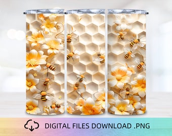 Envoltorio para vaso de 20 oz con diseño floral de panal de abeja: Diseño de sublimación (descarga digital)