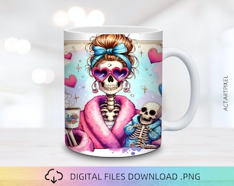 Mom Skeleton Mug Wrap, 11 and 15oz Mug Wrap PNG, Mug Sublimation, Mug Wrap Design, Mug PNG, Cute Mug, Sublimation PNG, Skeleton Mug Wrap