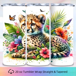 Cheetah Skinny Tumbler wrap, 20oz Skinny Tumbler, Tumbler Design, Tumbler Sublimation, Wildlife Tumbler Wrap, Sublimation Design