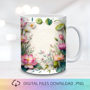 Floral Scrapbook Mug Wrap, 11&15oz Mug Wrap PNG, Mug Sublimation, Flower Mug Wrap, Mug Wrap Design, Mug PNG, Pink Flowers Mug Wrap