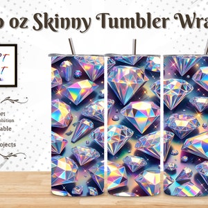 Pode incluir: Um design digital com um padr&atilde;o de diamantes iridescentes sobre um fundo azul escuro. Este design &eacute; destinado a ser usado como um inv&oacute;lucro para um copo magro de 20 on&ccedil;as.