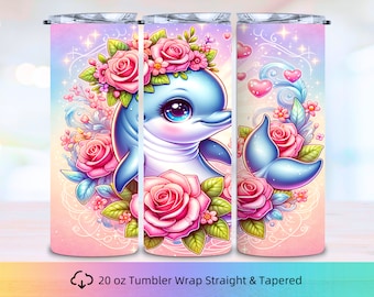 Dolphin Skinny Tumbler wrap, 20oz Skinny Tumbler, Sea life Tumbler Design, Tumbler Sublimation, Tumbler Wrap PNG, Sublimation Design