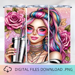 Aesthetic Girl Tumbler Wrap, 20oz Skinny Tumbler Wrap, Sublimation Design, Girl Tumbler Wrap, Tumbler Wrap PNG, Tumbler Design Download