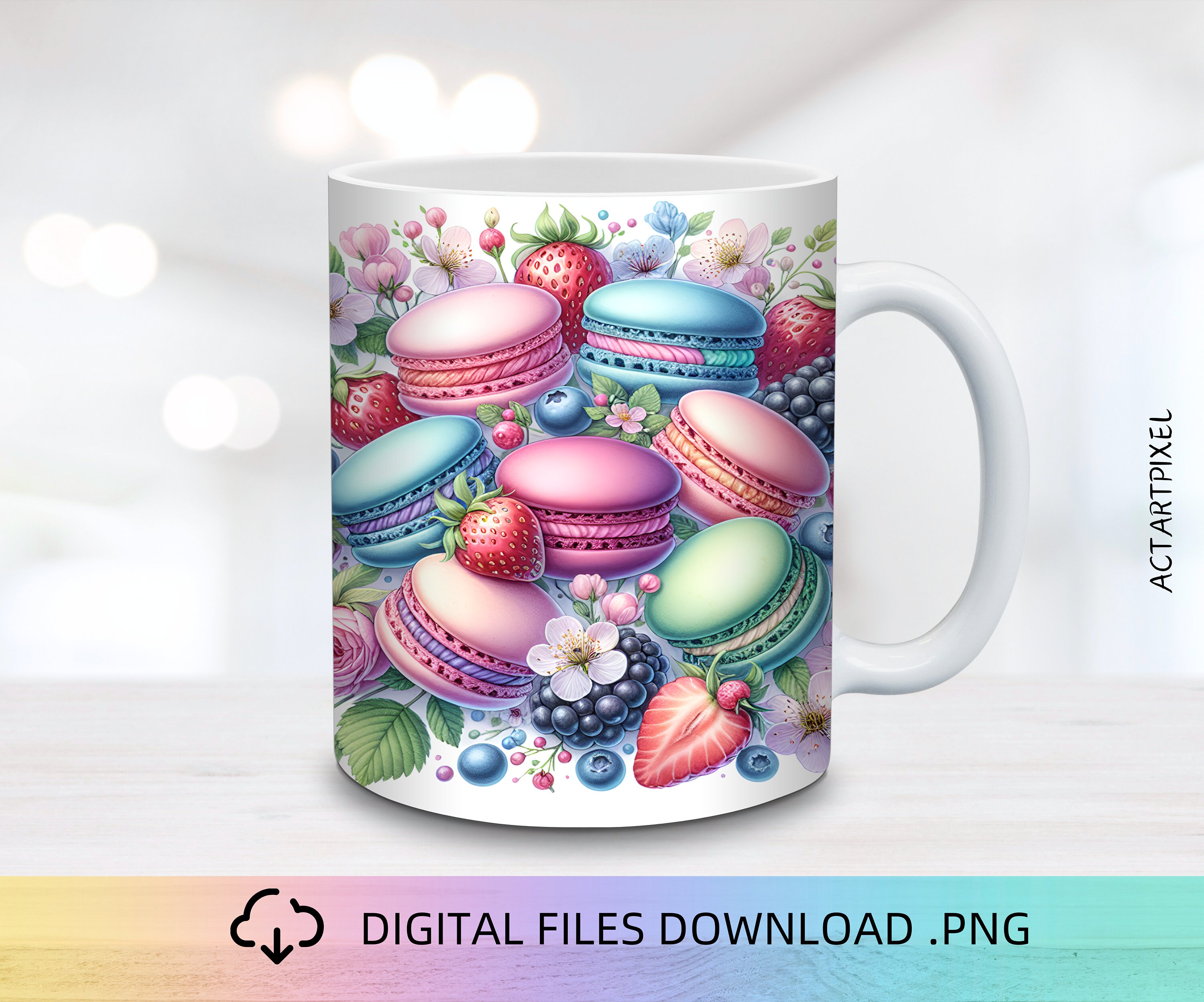 Macarons Mug Wrap, 11 and 15oz Mug Wrap PNG, Mug Sublimation, Bakery Mug Wrap, Mug Wrap Design, Pastry Mug Design
