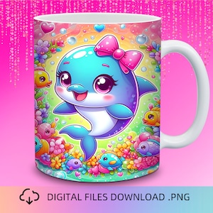 Dolphin Mug Wrap Design, 11 & 15 oz Mug Wrap, Mug Wrap PNG, Mug Wrap, Coffee Mug Wraps, Ocean Beach Mug wrap, Cute Mug, Coffee Cup Designs