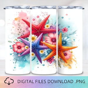 Starfish 20oz Skinny Tumble Wrap, Ocean Life Tumbler Design, Sea life Tumbler Sublimation, Starfish Tumbler PNG, Digital File Download