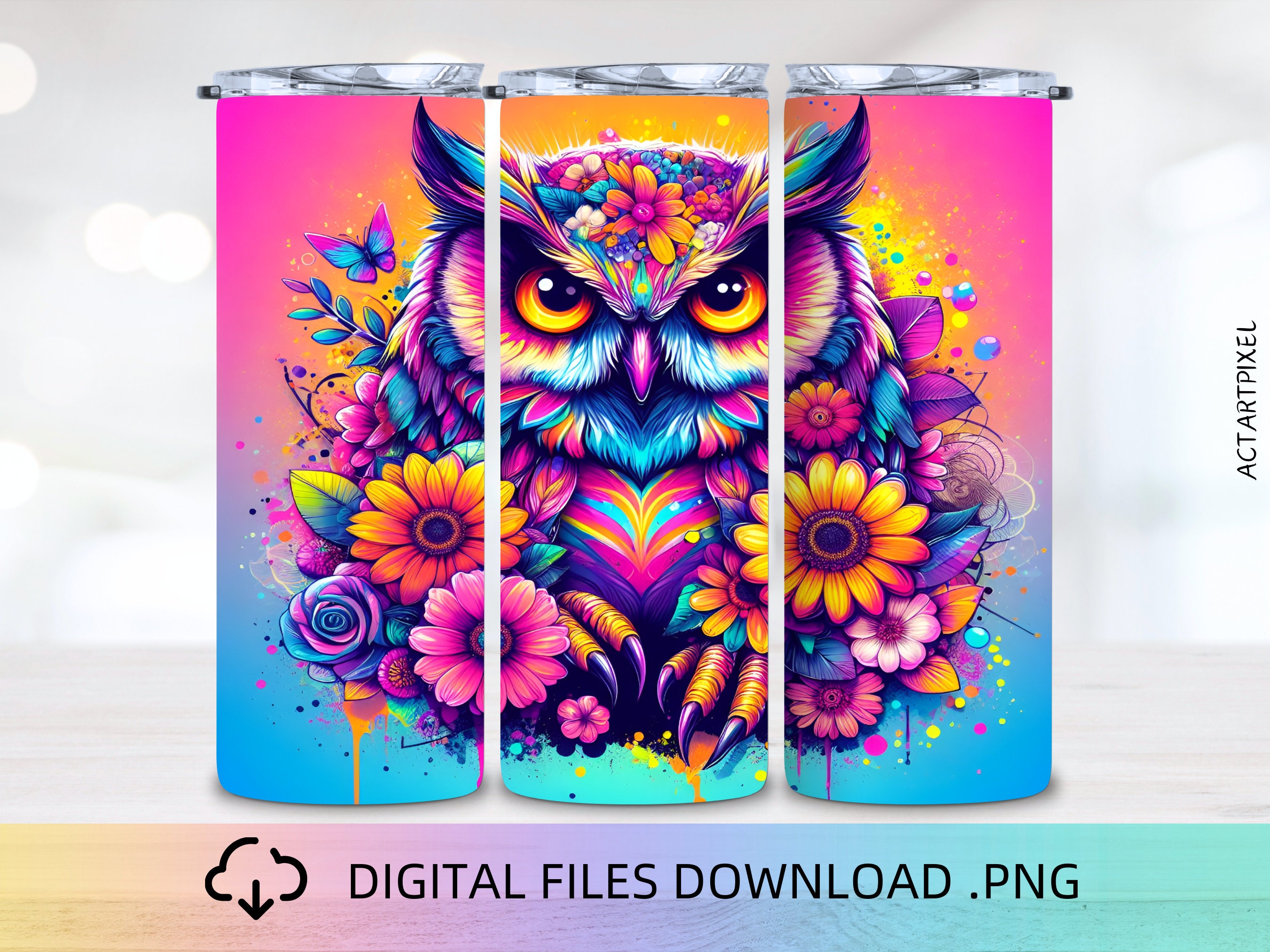 Owl Tumbler Wrap: 20oz Sublimation Design (PNG Digital Download)