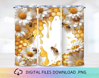 Envoltura de vaso floral de panal de abeja, envoltura de vaso delgado de 20 oz Sublimación Descarga digital PNG, Diseño de vaso de colmena, Regalo de vaso de abeja