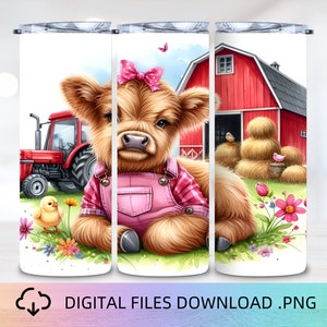 Highland Cow Girl Tumbler Wrap, 20 Unzen Tumbler Sublimationsdesign, Cow Girl Tumble Wrap, digitaler Download, Skinny Tumbler Wrap