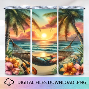 20oz Tumbler Wrap 3D Beach Tropical Flowers PNG Digital Download, 3D Tumbler wrap, PNG Sublimation, Instant Download, Tumbler Sublimation