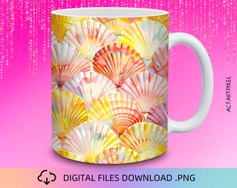 Seashells Mug Wrap Design, 11 & 15 oz Mug Wrap, Mug Wrap PNG, Mug Wrap, Coffee Mug Wraps, Beach Mug wrap, Cute Mug, Coffee Cup Designs