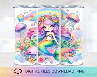 Lovely Mermaid Tumbler Wrap, 20oz Skinny Tumbler, Sublimation Design, Mermaid Tumbler Wrap, Tumbler Wrap PNG, Digital Download