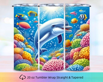 Dolphin Skinny Tumbler wrap, 20oz Skinny Tumbler, Sea life Tumbler Design, Tumbler Sublimation, Tumbler Wrap PNG, Sublimation Design