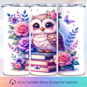 Owl on the book Stack 20oz Skinny Tumbler wrap, Bookworm Tumbler, Book Lover Tumbler, Books Tumbler Wrap, Book Sublimation, Instant download