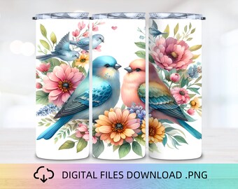 Love Bird Floral 20oz Tumbler Wrap, PNG Digital Download, 3D Tumbler wrap, PNG Sublimation, Instant Download, Tumbler Sublimation