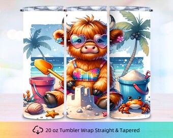 Highland Cow Tumbler Wrap, PNG sublimation, 20 oz Tumbler, Tumbler Wrap PNG, Tumbler Design, Beach Tumbler Wrap, Summer Tumbler Wrap,