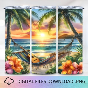 Beach Tropical Flowers 20oz Tumbler Wrap, PNG Digital Download, 3D Tumbler wrap, PNG Sublimation, Instant Download, Tumbler Sublimation