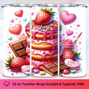 Strawberry Donuts Stack 20 oz Tumbler Wrap | PNG Sublimation | High Quality 300DPI | 9.3 x 8.2 Inches | Digital Download