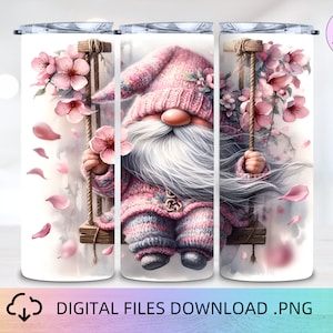 Gnome On Swing Tumbler Wrap, 20oz Skinny Tumbler, Sublimation PNG, Gnome Tumbler Wrap, Gnome Tumbler PNG, Gnome Sublimation, Cute Gnome PNG
