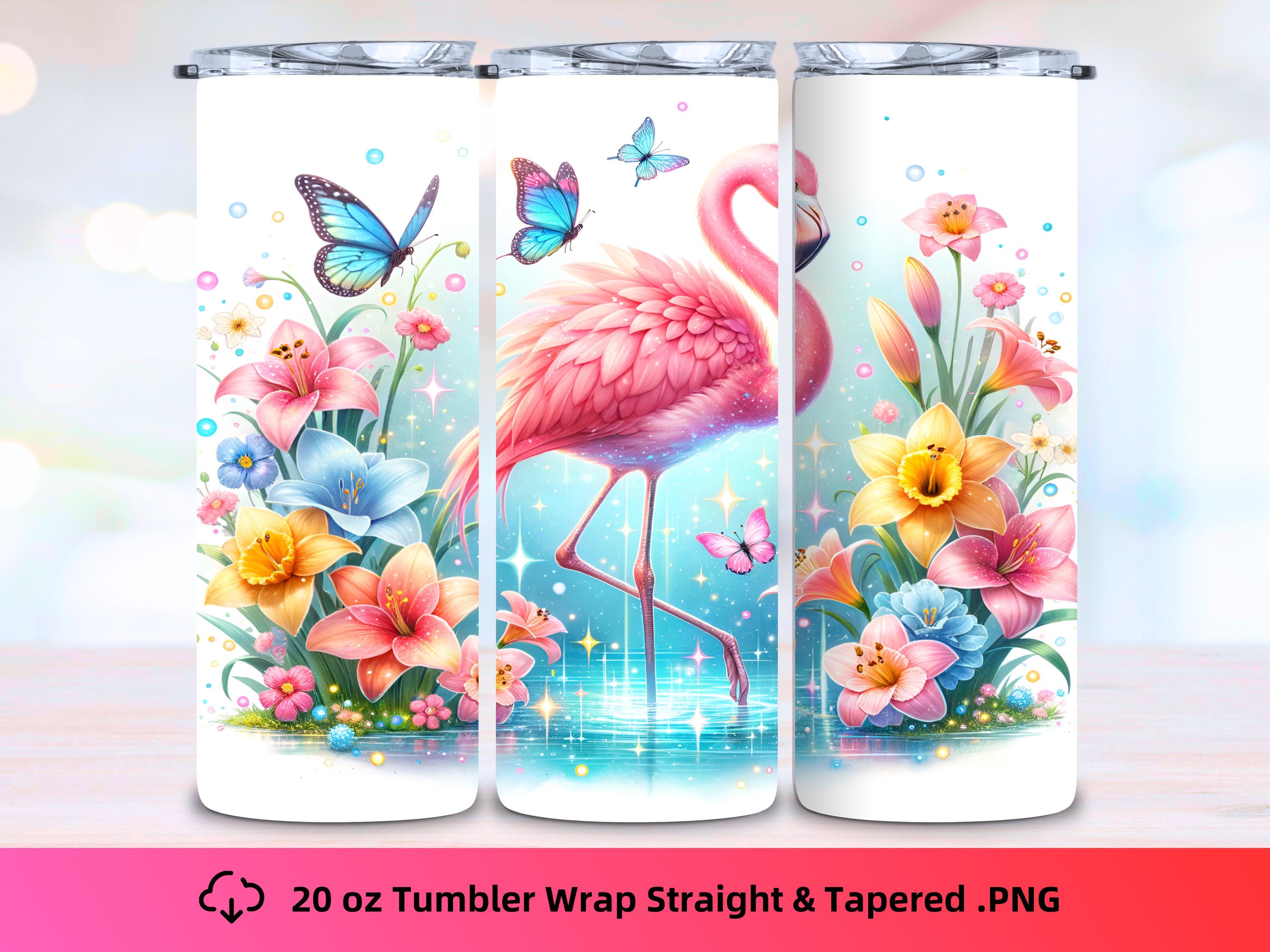 Flamingo Floral 20 oz Tumbler Wrap | PNG Sublimation | High Quality 300DPI | 9.3 x 8.2 Inches | Digital Download